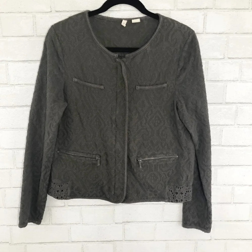 Moth - Anthropologie Brown Jacquard Zip Front Jacket Women's Size Large